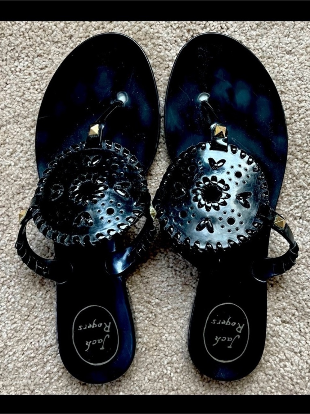 Jack Rogers Black Georgica Jelly Sandal, Size 9